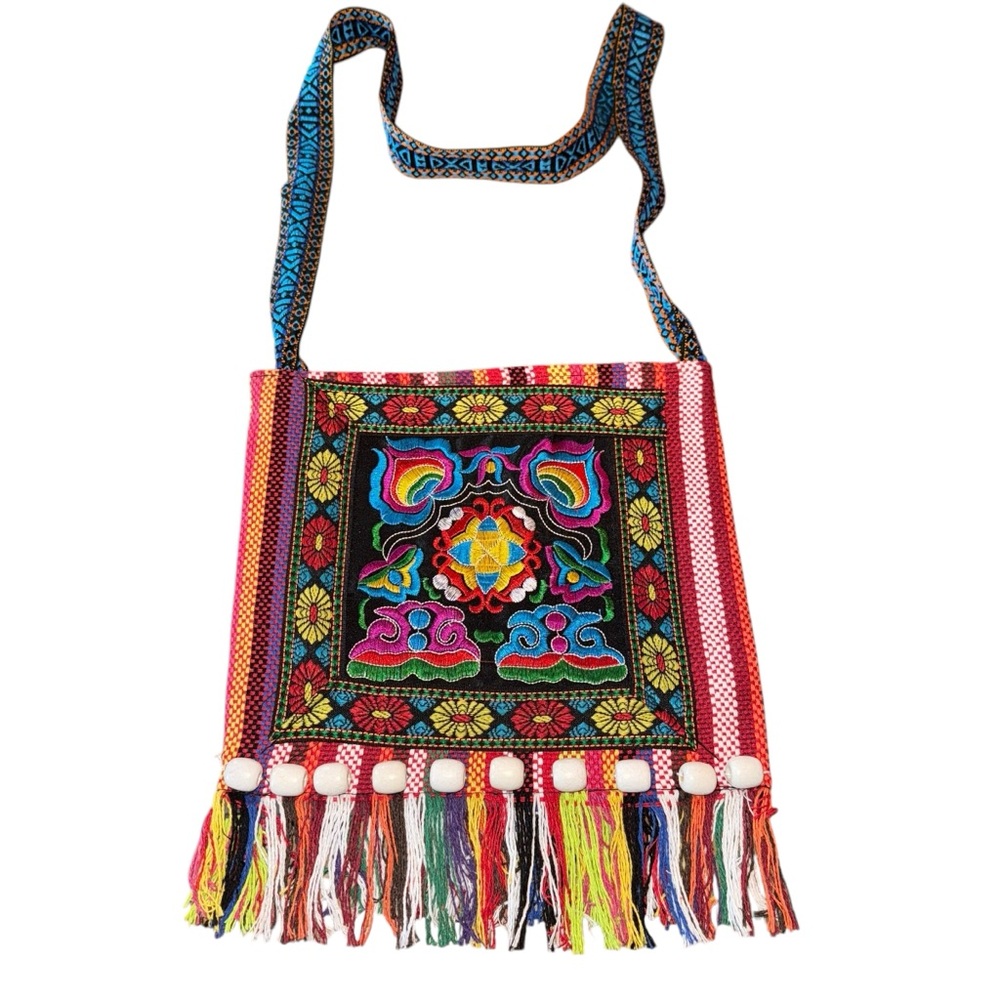 Embroidered Crossbody Bag Tassel Bag Woven Crossbody Boho Style Boho Boho Chic - Picture 1 of 6